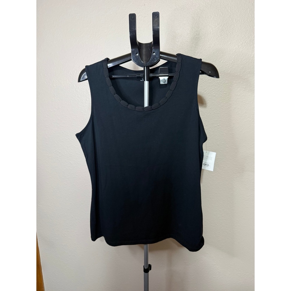Croft & Barrow Womens XL Black Stretch Sleeveless Tank Top Scallop Neck CB31034A